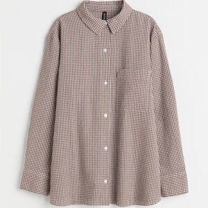 H&M brown& white checkered seersucker shirt